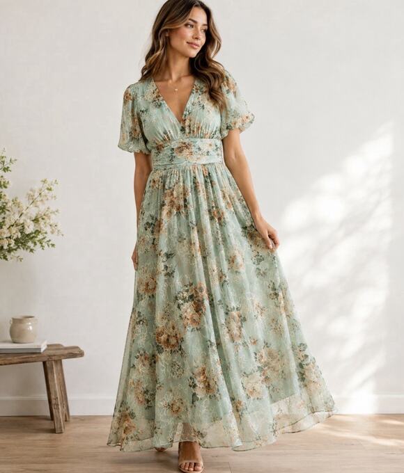 Baltic Born Dresses & Skirts - Baltic Born Ardley Maxi Dress M Sage Floral Embroidered Wedding Guest NWT